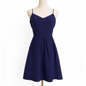 Madewell Silk Navy Blue Fit & Flare Dress Size 6 Pockets With Pockets